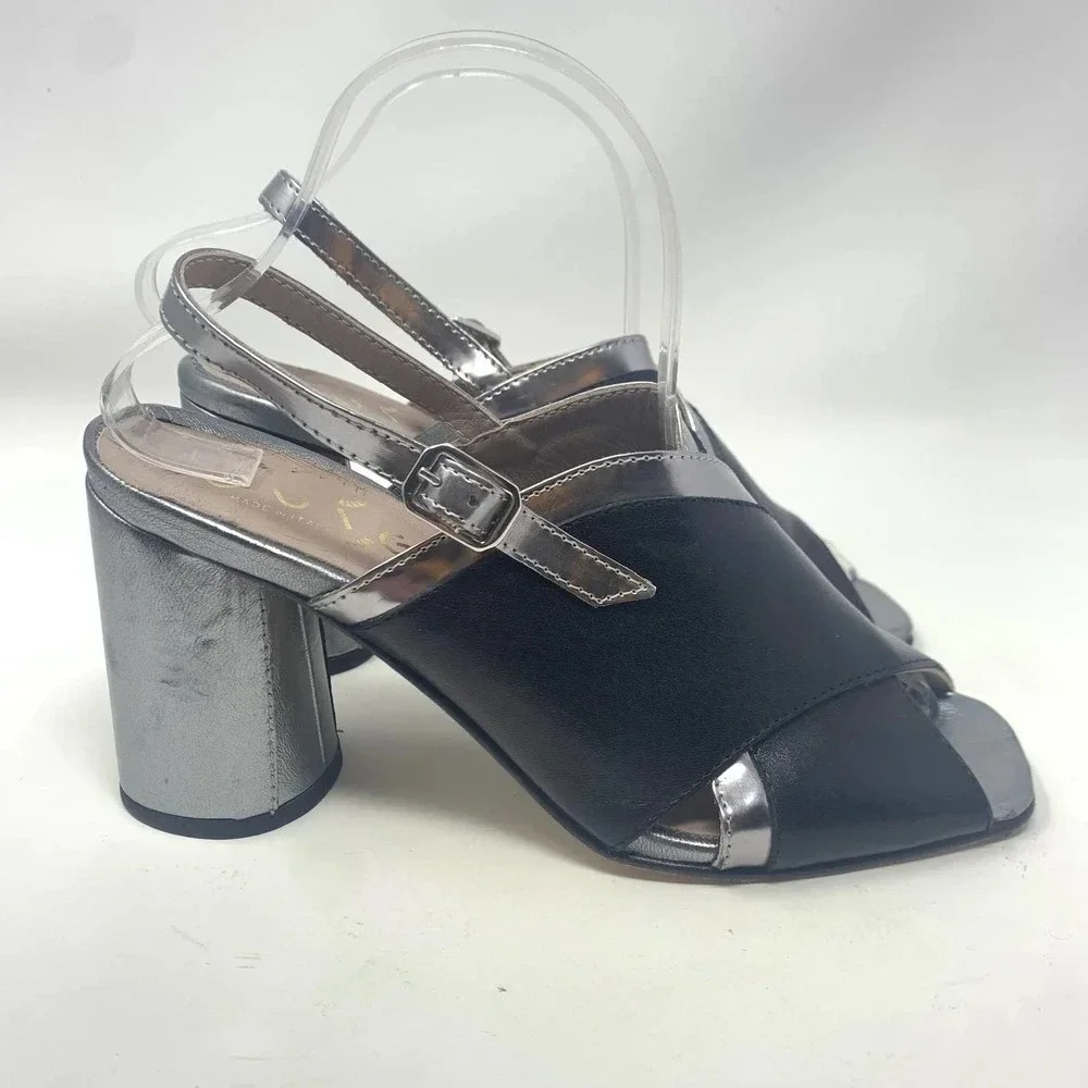 Ouigal Metallic Slingback‎ Heels Black Silver